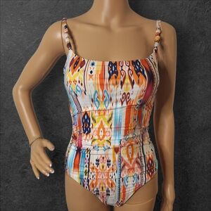 La Blanca Multicolor Ikat Print One-Piece Swimsuit - Orange, Blue, Yellow